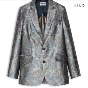 Zadig & Voltaire Silver Vegy Jacket BRITISH FLOWERS SZ 38 US 6-8